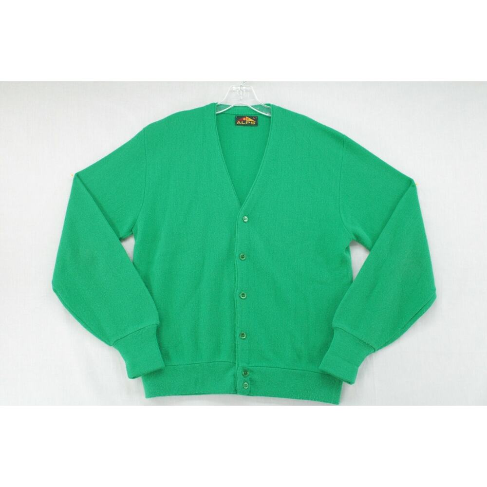 VTG ALPS Sweater Men's Large Green Wool Cardigan Preppy Sportswear Grandpa Core
